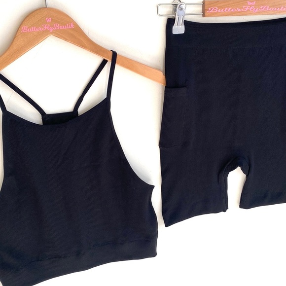 (AA4) Odiva Black Ribbed 2piece Tank top and Biker Short set, Size XL, NWT - Picture 2 of 14